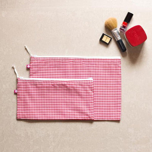 Pink Checkered Pouches (Set of 2), (Fair Trade, Low  wastage )