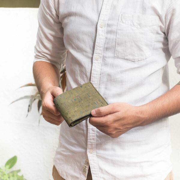 Cork Fabric Men's Coin Wallet - Olive