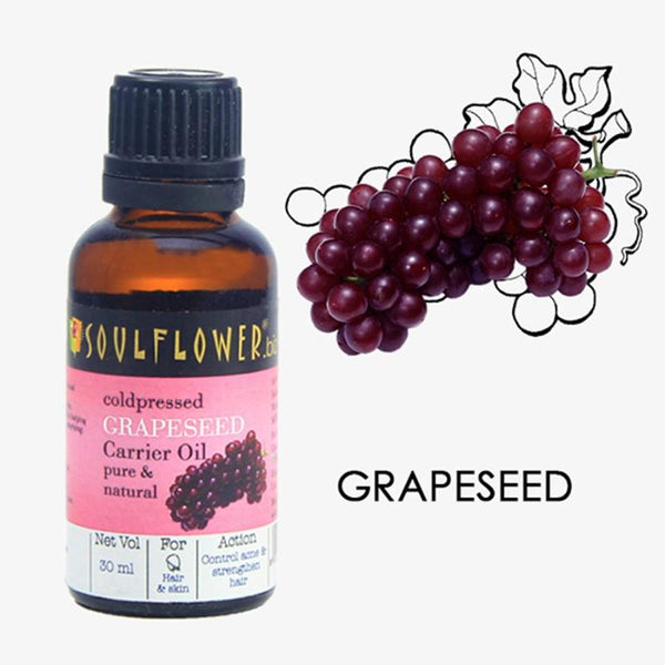 Soulflower Grapeseed Oil for Skincare and Acne, 30ml