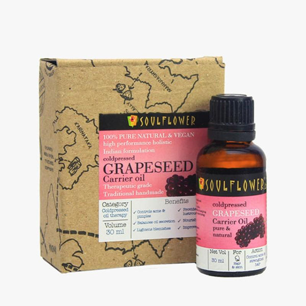 Soulflower Grapeseed Oil for Skincare and Acne, 30ml