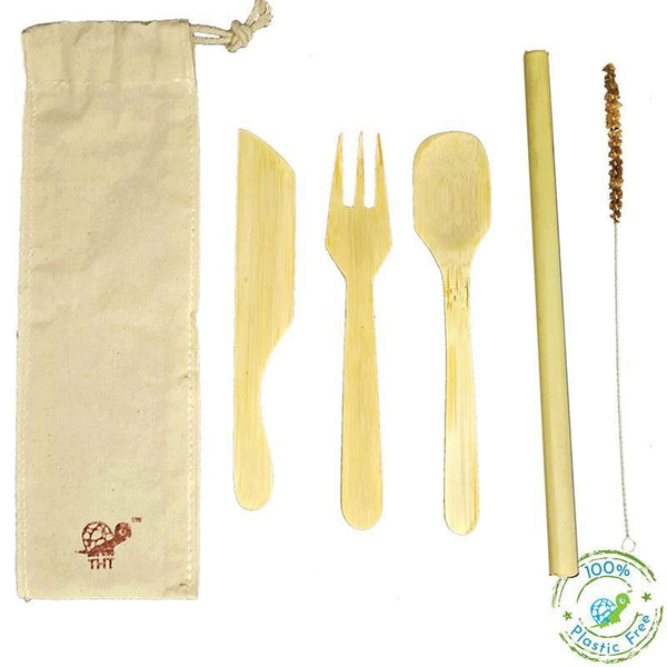 Green-On-The-Go Reusable Bamboo Cutlery Kit With Bamboo Straw