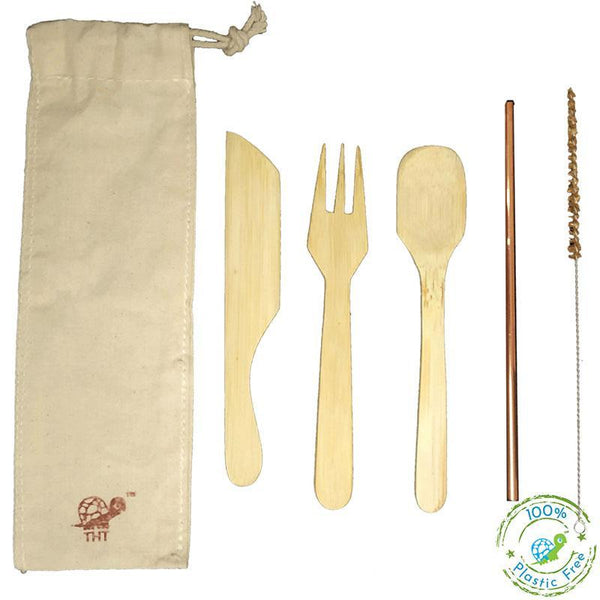 Green-On-The-Go Reusable Bamboo Cutlery Kit With Copper Straw