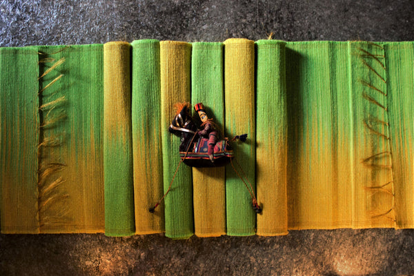 Set of Handwoven Hibiscus Fibre Runner and 6 Placemats (Green and Yellow)