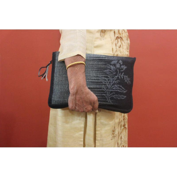 iPad Sleeve Made with Hibiscus Fibre - Grey with Flower Motif