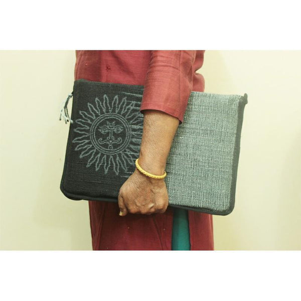 MacBook Air Sleeve Made with Hibiscus Fibre - Grey with Sun Motif