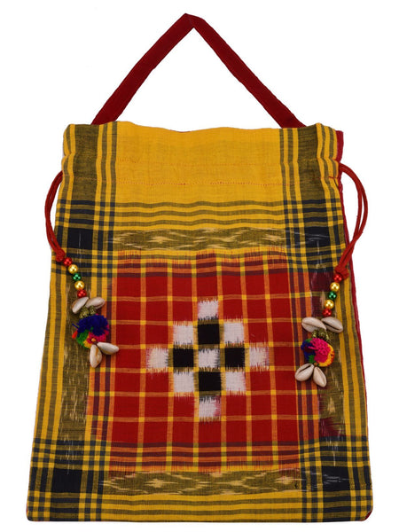 Handcrafted Sambalpuri Ikat Potli (09) - Vibrant Red