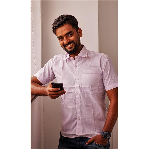 Men's Handwoven Khadi Half Sleeve Shirt - Lavender