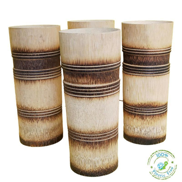 Hand-crafted Bamboo Tumbler with Burnt and Engraved Finish made by Artisans of Northeast India (Pack of 2)