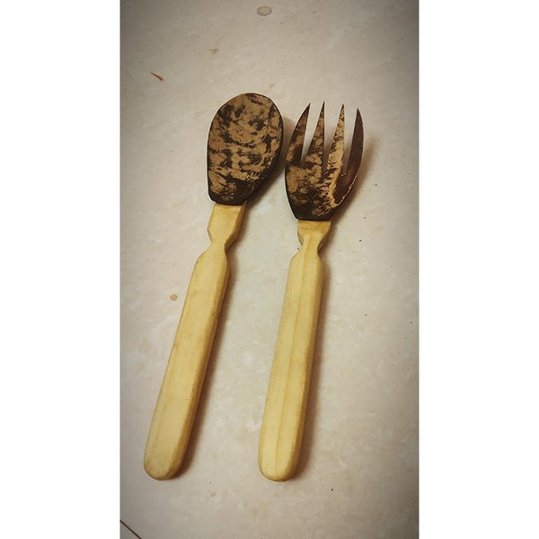 Coconut Shell Fork and Spoon Handcrafted by Rural Artisans of Alangulam
