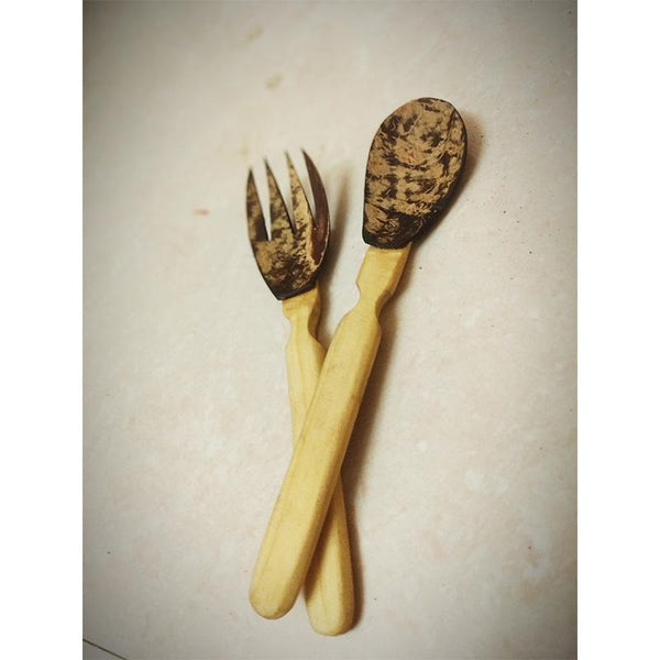Coconut Shell Fork and Spoon Handcrafted by Rural Artisans of Alangulam