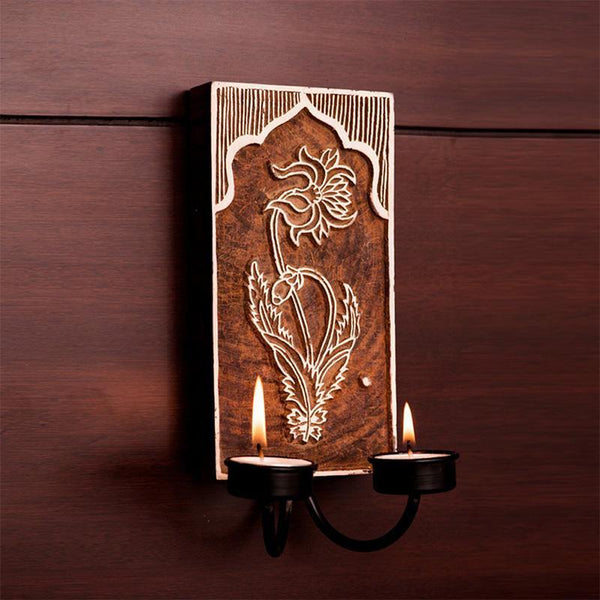Hand Carved Wooden Wall-Mounted Tealight Holder