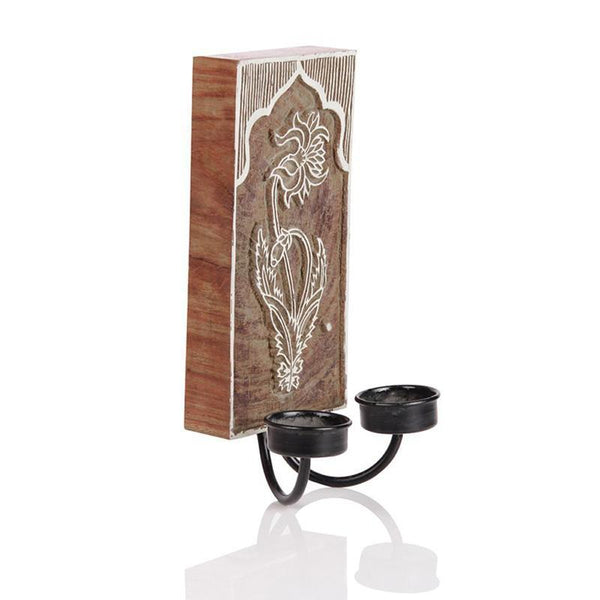 Hand Carved Wooden Wall-Mounted Tealight Holder