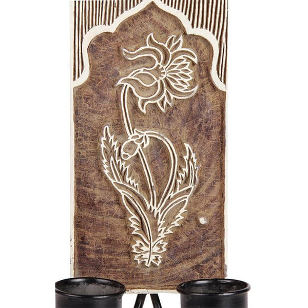 Hand Carved Wooden Wall-Mounted Tealight Holder