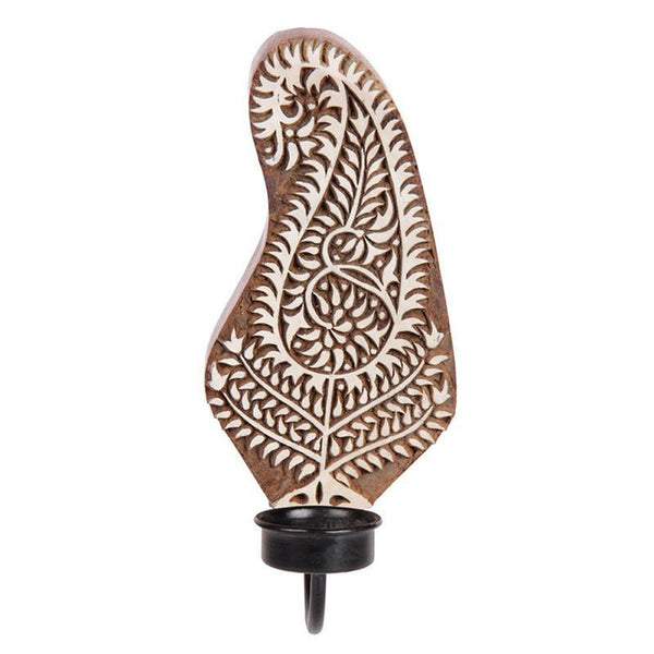 Hand Engraved Wooden Wall-Mounted Tealight Holder Created by Traditional Artisans