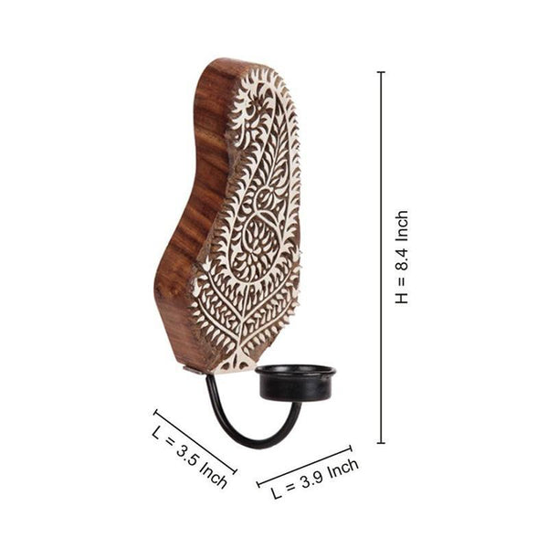 Hand Engraved Wooden Wall-Mounted Tealight Holder Created by Traditional Artisans