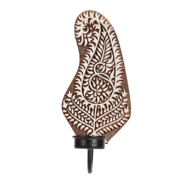 Hand Engraved Wooden Wall-Mounted Tealight Holder Created by Traditional Artisans