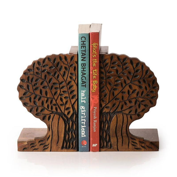 Handcarved Tree of Life Book Ends in Sheesham Wood Created by Traditional Artisans - Set of 2
