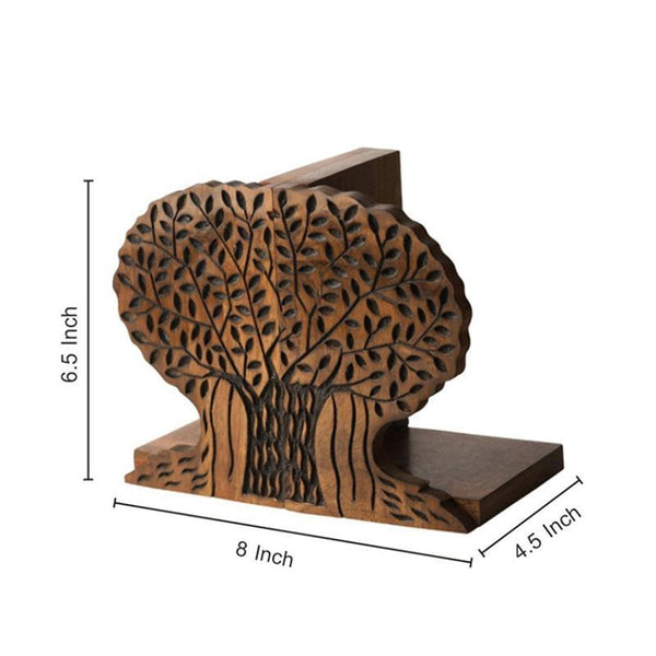 Handcarved Tree of Life Book Ends in Sheesham Wood Created by Traditional Artisans - Set of 2