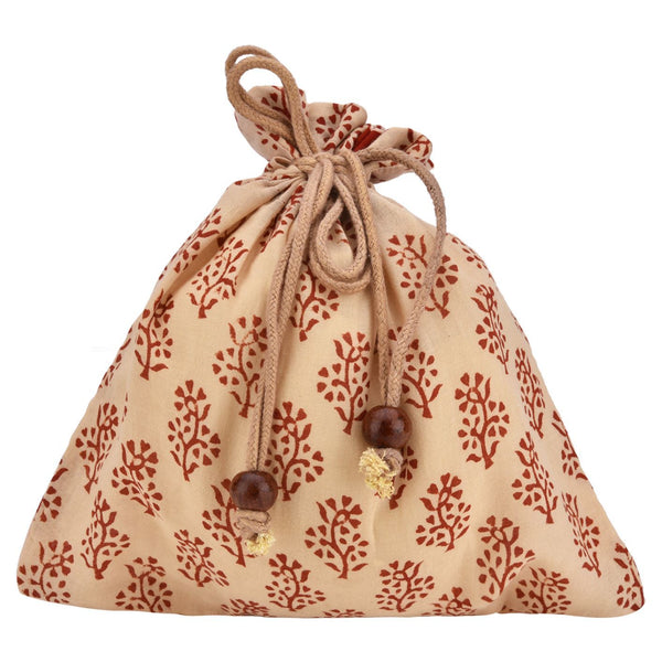 Handcrafted Block Print Gift Bag (038) - Red/ Cream