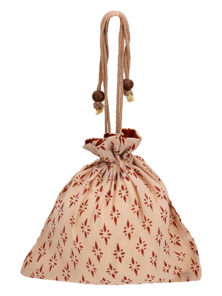 Handcrafted Block Print Gift Bag (038) - Red/ Cream