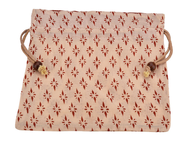 Handcrafted Block Print Gift Bag (038) - Red/ Cream