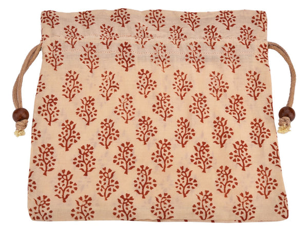 Handcrafted Block Print Gift Bag (038) - Red/ Cream