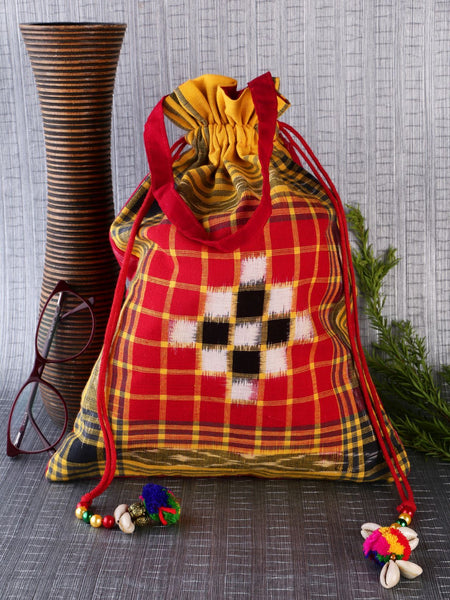 Handcrafted Sambalpuri Ikat Potli (09) - Vibrant Red