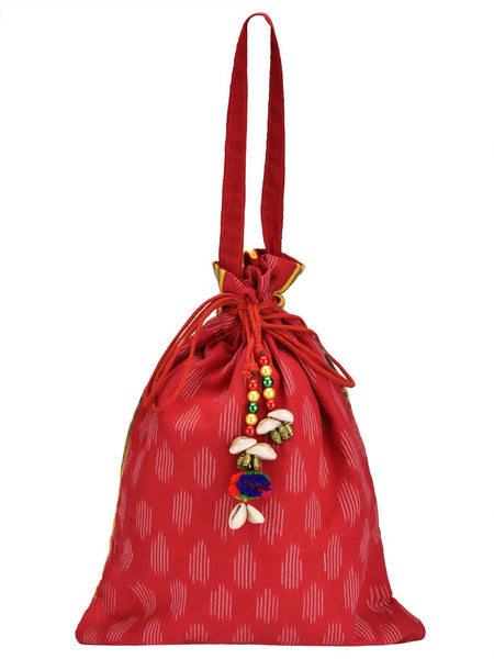 Handcrafted Sambalpuri Ikat Potli (09) - Vibrant Red