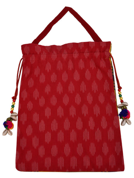Handcrafted Sambalpuri Ikat Potli (09) - Vibrant Red