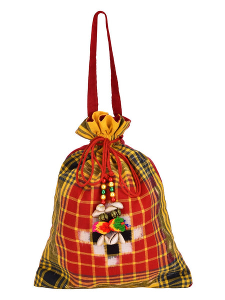 Handcrafted Sambalpuri Ikat Potli (09) - Vibrant Red