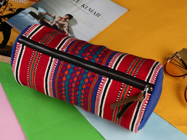 Handcrafted Multipurpose Travel Pouch (41) - Red/ Blue