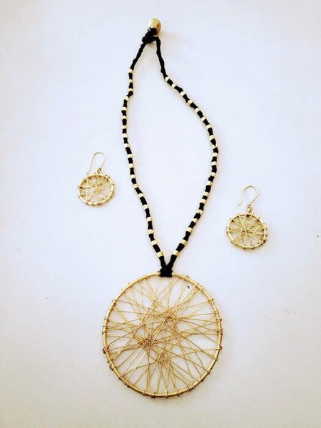Handcrafted Round Jaali Mala Set ( Black Thread)