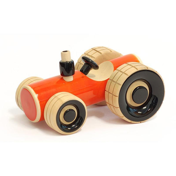 Trako the Tractor - Hand-Crafted Wooden Push Toy  (Orange)