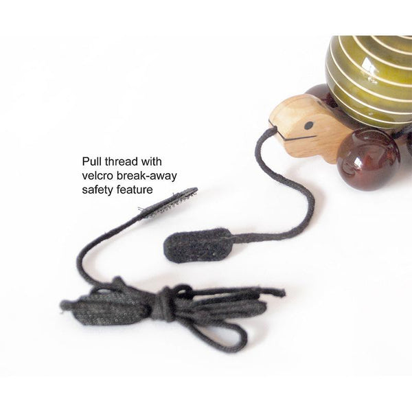 Hand-Crafted Wooden Pull Toy with Rotating Shells -Tuttu the Turtle and Family (Orange, Green and Brown)