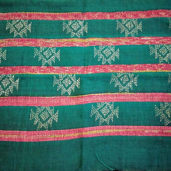 Handloom Khesh Cotton Kantha Embroidered Stole - Green