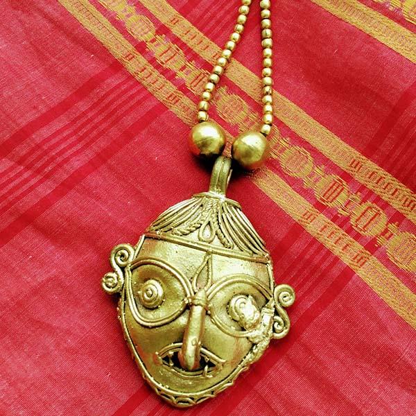 Handmade Dokra Man-face Pendant set on brass beads