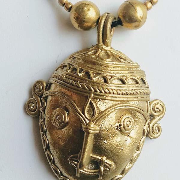 Handmade Dokra Man-face Pendant set on brass beads