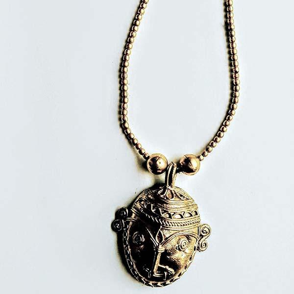 Handmade Dokra Man-face Pendant set on brass beads