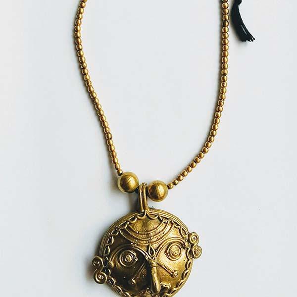 Handmade Dokra Round figurehead Pendant set on brass beads