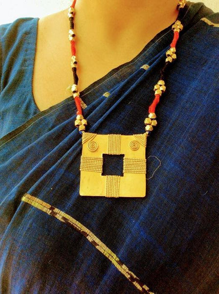 Handmade Brass Square Tribal Pendant Set