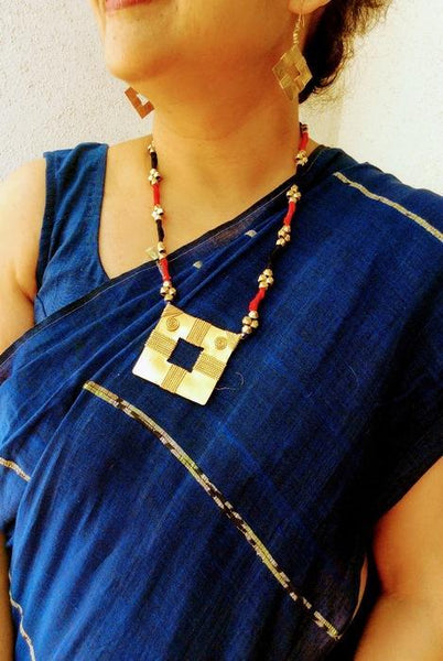 Handmade Brass Square Tribal Pendant Set
