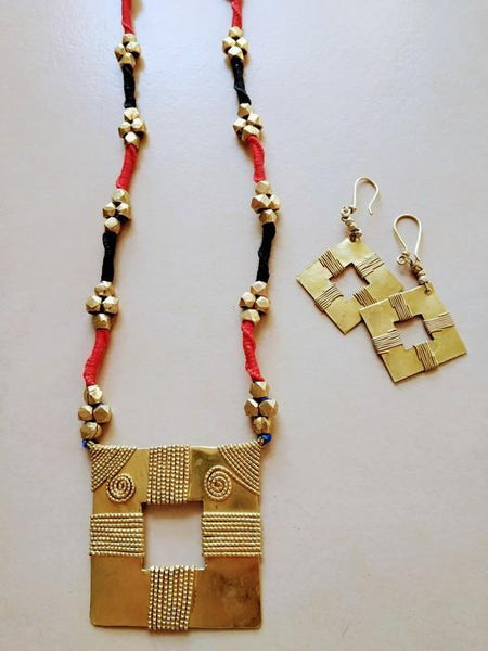 Handmade Brass Square Tribal Pendant Set