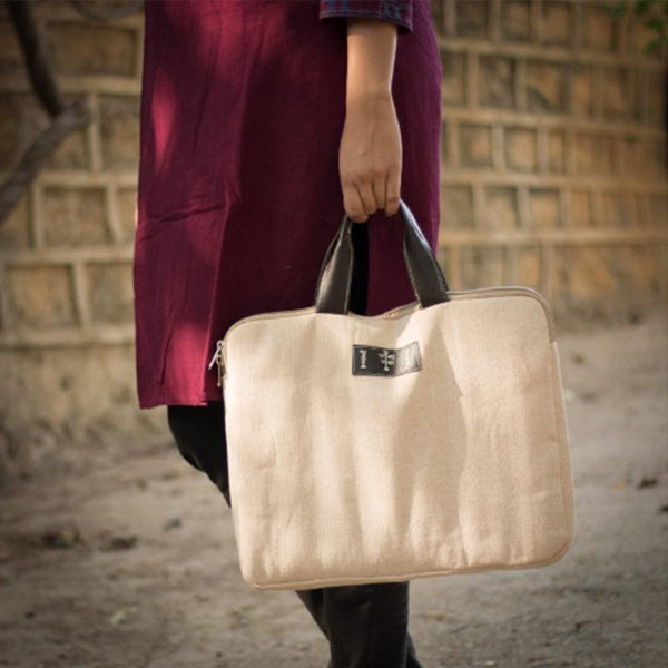 Handmade Canvas Laptop Bag - Beige
