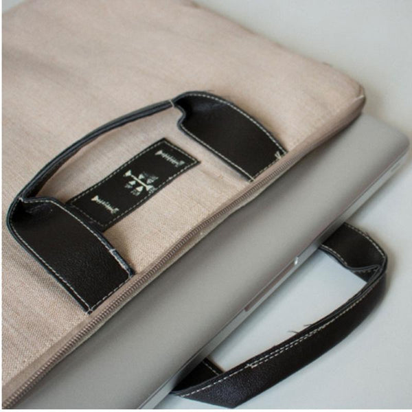 Handmade Canvas Laptop Bag - Beige