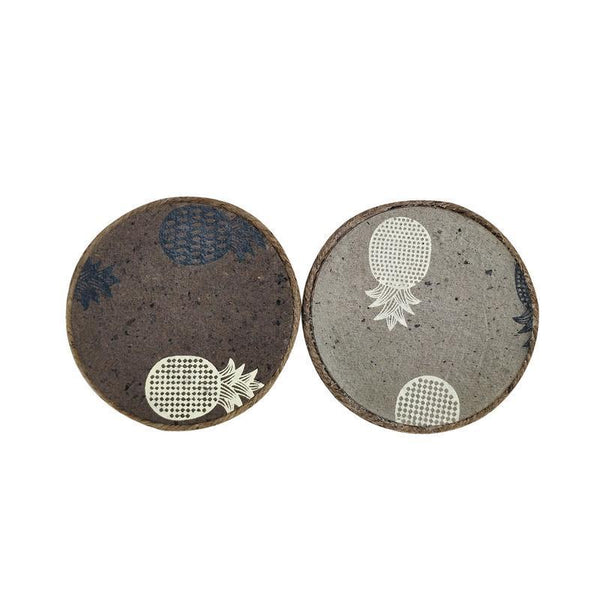 Handmade Coasters - Handprinted with Black and White Pineapple (Pack of 8)