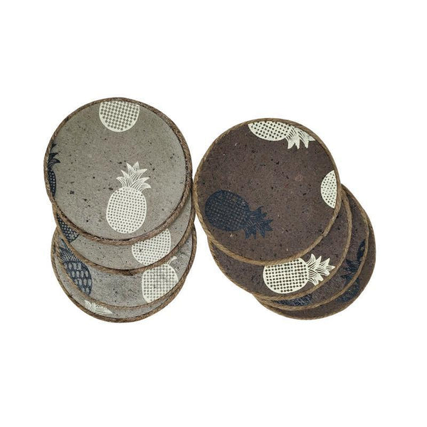 Handmade Coasters - Handprinted with Black and White Pineapple (Pack of 8)