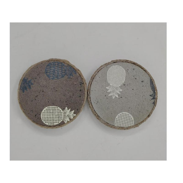 Handmade Coasters - Handprinted with Black and White Pineapple (Pack of 8)