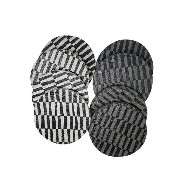 Handmade Coasters with Grey Geometric Print (Pack of 8)