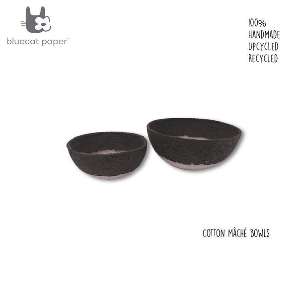 Handmade Cotton Mache Bowls - Black and Mauve (Set of 2)