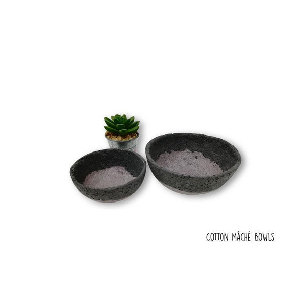 Handmade Cotton Mache Bowls - Black and Mauve (Set of 2)